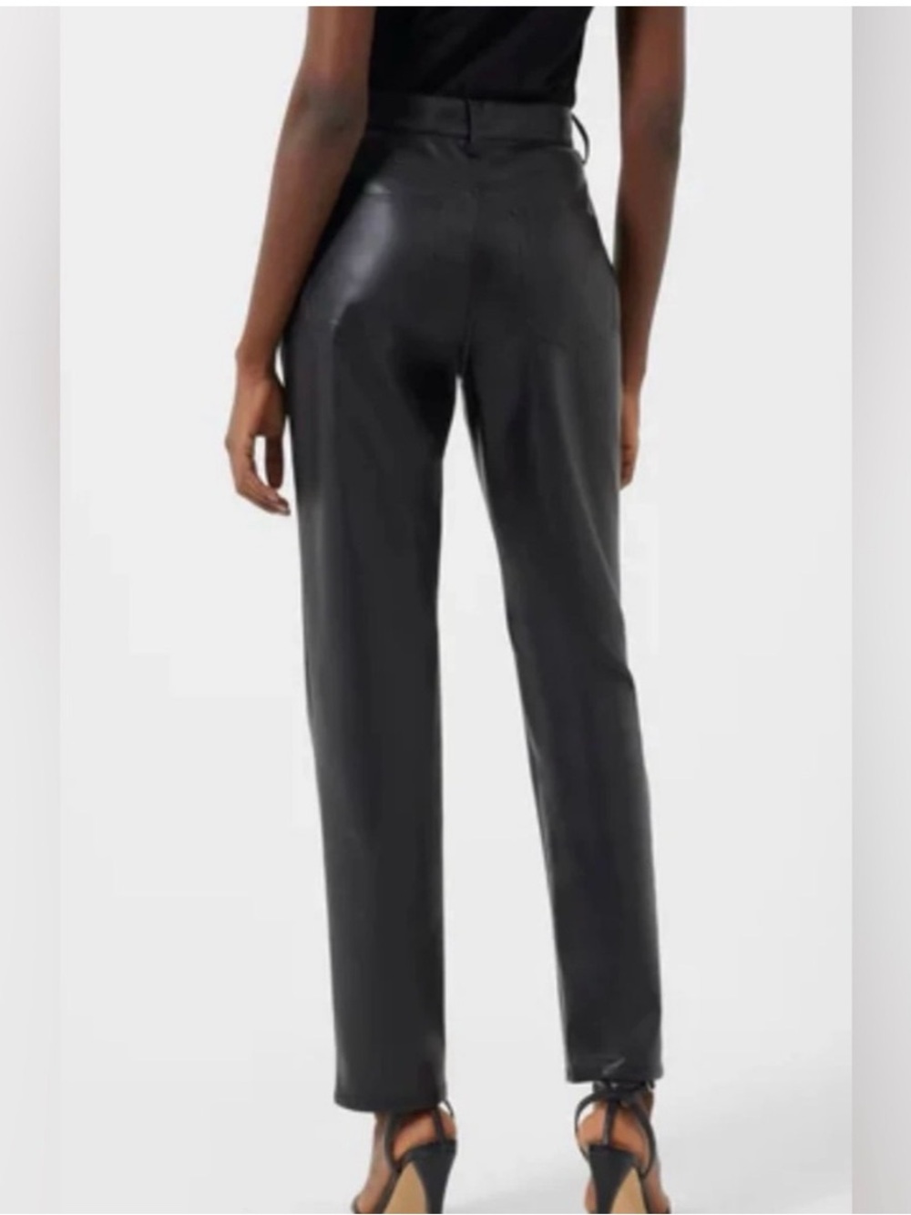 French Connection Black Faux Leather Straight-Leg Pants